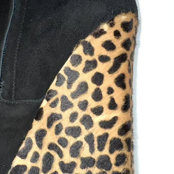 Giuseppe Zanotti Black Suede Animal Print Hide Cindy Wedge Heeled Boots Size 9.5