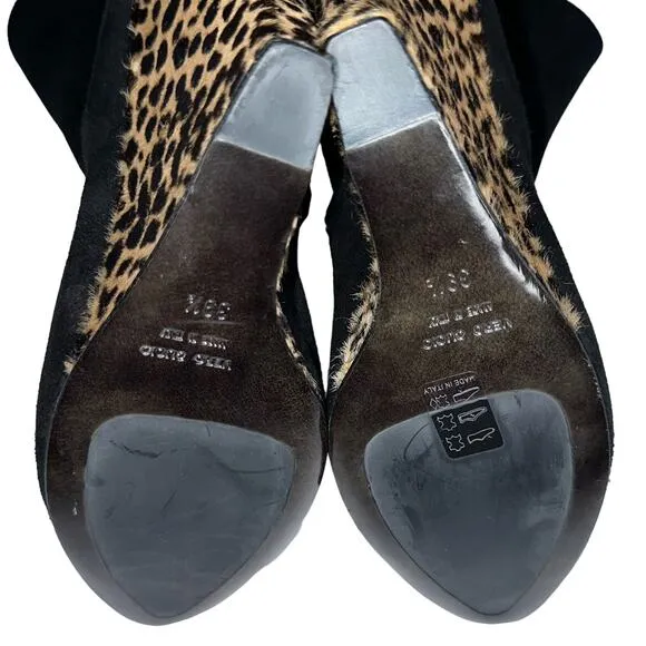 Giuseppe Zanotti Black Suede Animal Print Hide Cindy Wedge Heeled Boots Size 9.5