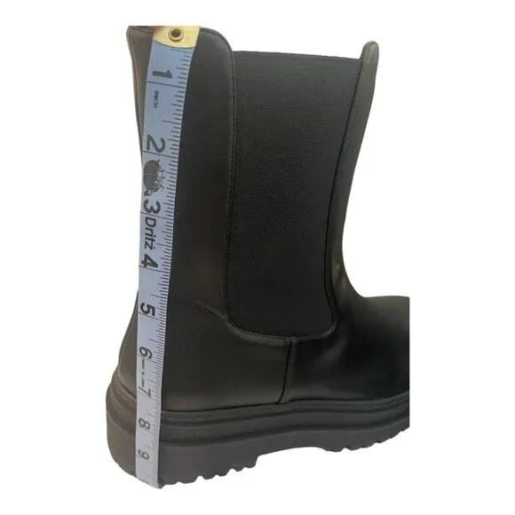 Good American Ankle Chelsea Boots Combat Lug Sole Pull On Leather Black Size 14