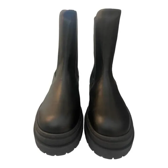 Good American Ankle Chelsea Boots Combat Lug Sole Pull On Leather Black Size 14