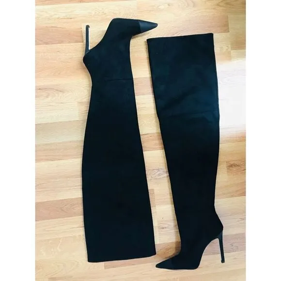 GOOD AMERICAN Black Stiletto Thigh High Slouch Boots Over The Knee Size 7.5 New