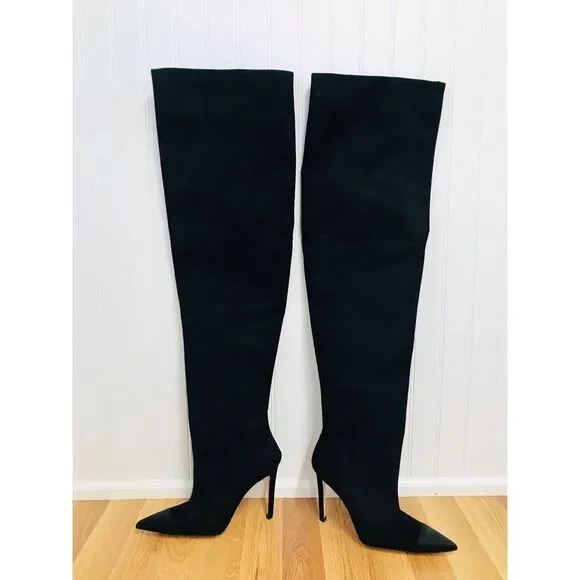 GOOD AMERICAN Black Stiletto Thigh High Slouch Boots Over The Knee Size 7.5 New