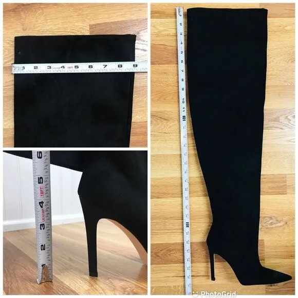 GOOD AMERICAN Black Stiletto Thigh High Slouch Boots Over The Knee Size 7.5 New