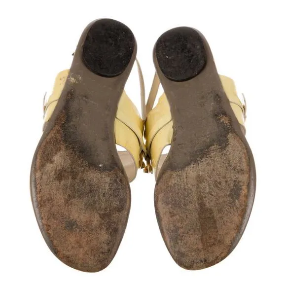 GUCCI URSULA BEGONIA Yellow PATENT HORSEBIT THONGS SANDALS EU Size EU 39.5