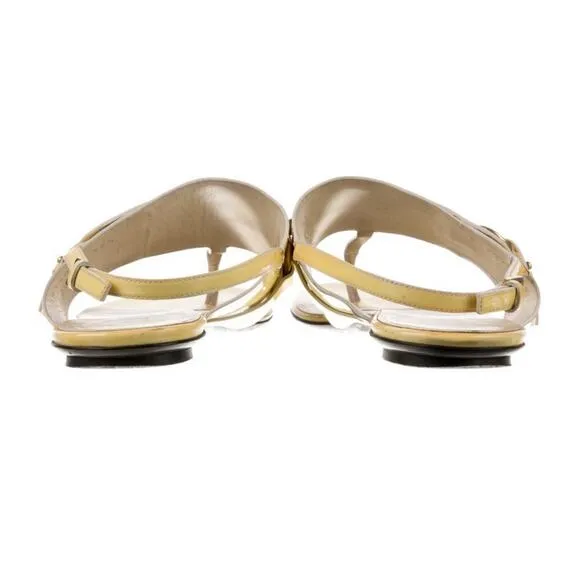 GUCCI URSULA BEGONIA Yellow PATENT HORSEBIT THONGS SANDALS EU Size EU 39.5