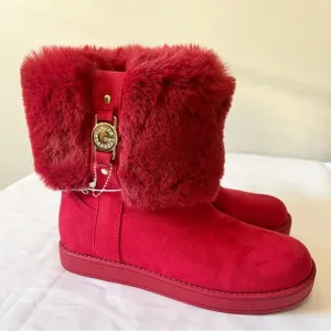 GUESS- NEW Chic Red Fur Boots with Gold Accent Size 5.5