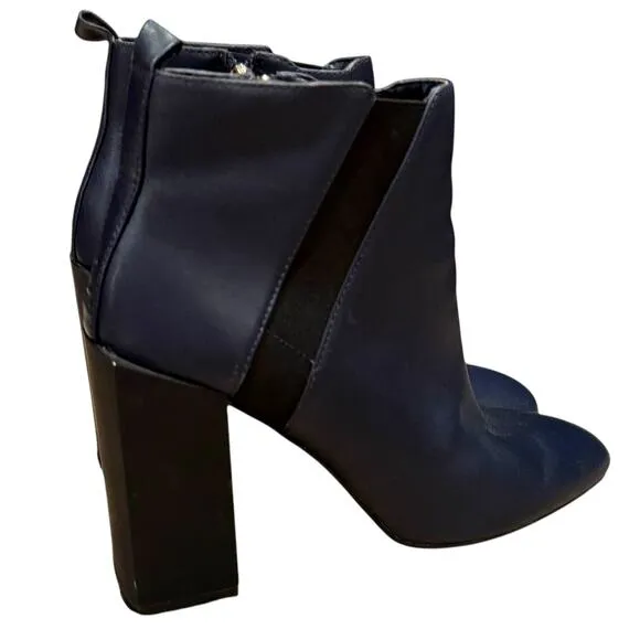 Halston Heritage Navy Blue Leather Ankle Boots Side Zip Booties Womens 7.5