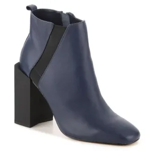 Halston Heritage Navy Blue Leather Ankle Boots Side Zip Booties Womens 7.5