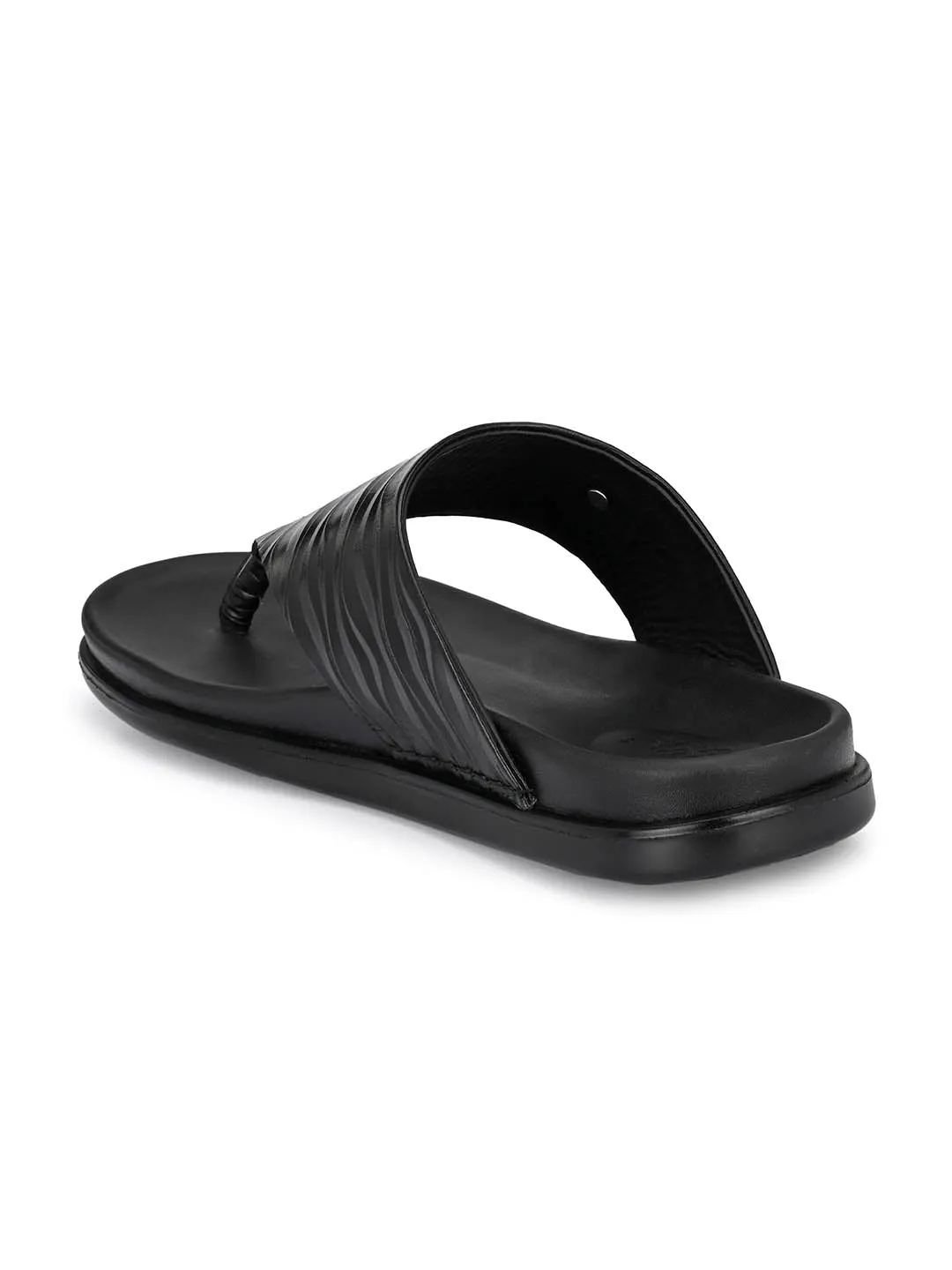 Hitz Men's Black Leather Open Toe Indoor Outdoor Slippers