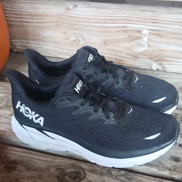 HOKA Clifton 8 Black and White Athletic Shoes