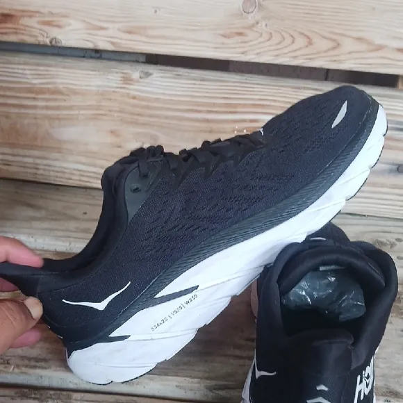 HOKA Clifton 8 Black and White Athletic Shoes