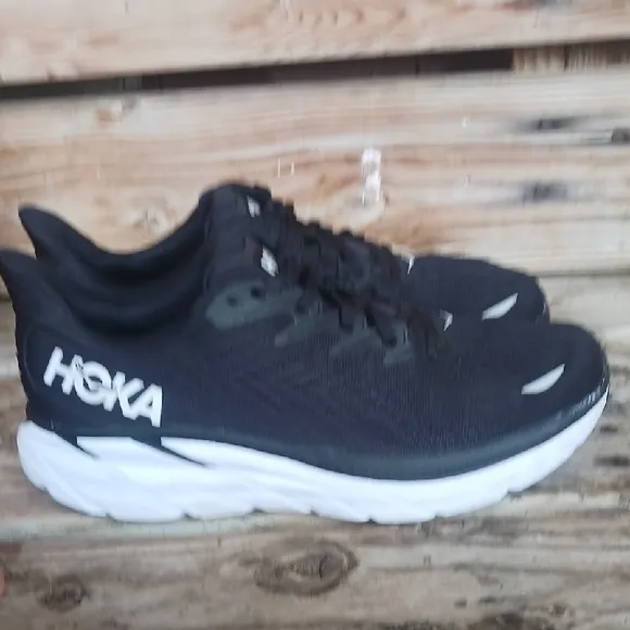 HOKA Clifton 8 Black and White Athletic Shoes