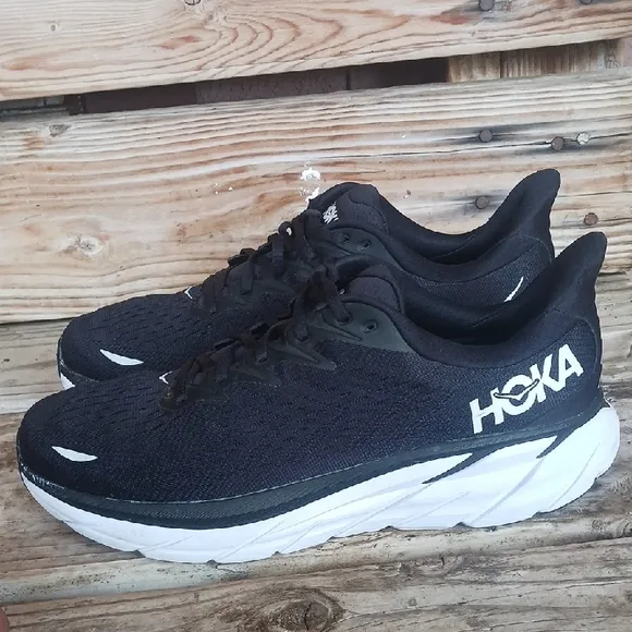 HOKA Clifton 8 Black and White Athletic Shoes