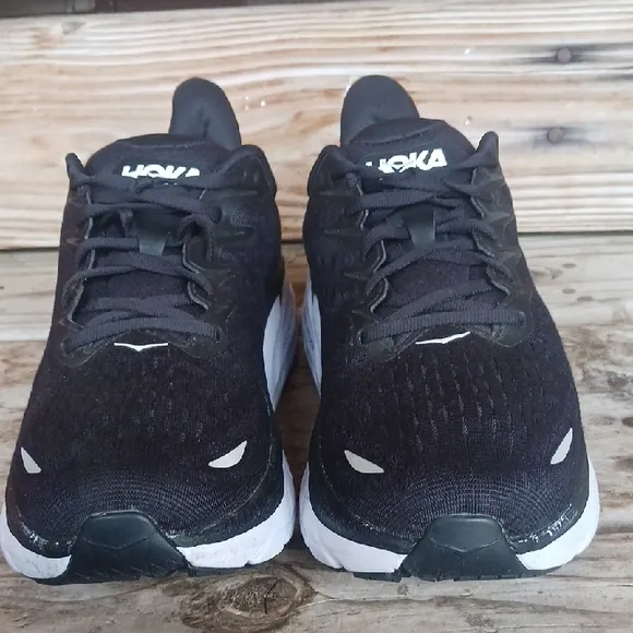 HOKA Clifton 8 Black and White Athletic Shoes