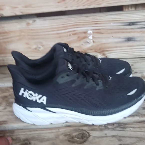 HOKA Clifton 8 Black and White Athletic Shoes