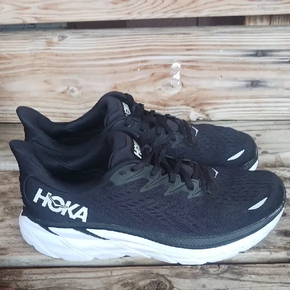 HOKA Clifton 8 Black and White Athletic Shoes