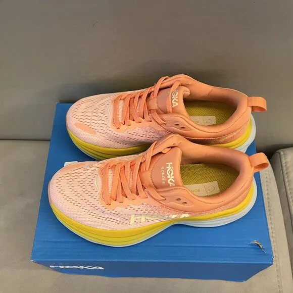 Hoka One One Bondi 8 Coral Peach Sneakers Shoes