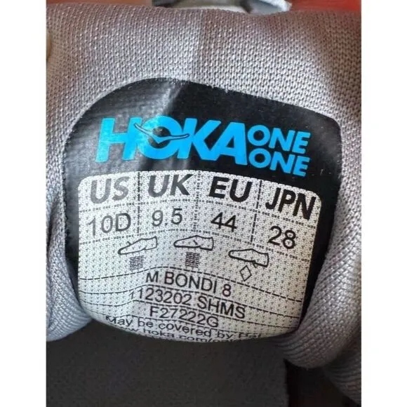 Hoka One One Bondi 8 Men's Running Shoes Gray Size 10D Athletic Sneakers