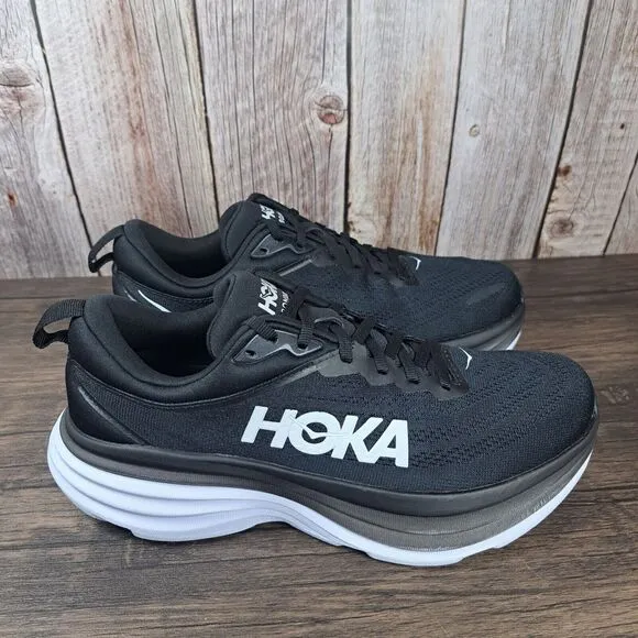 Hoka One One Bondi 8 Running Shoes Women's Sz 9 B Black White (VGC)
