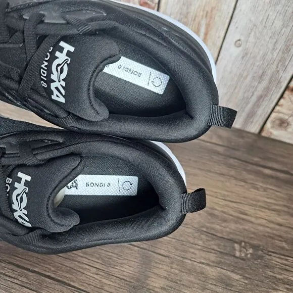 Hoka One One Bondi 8 Running Shoes Women's Sz 9 B Black White (VGC)