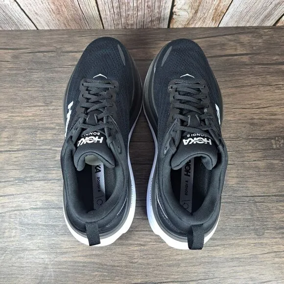 Hoka One One Bondi 8 Running Shoes Women's Sz 9 B Black White (VGC)