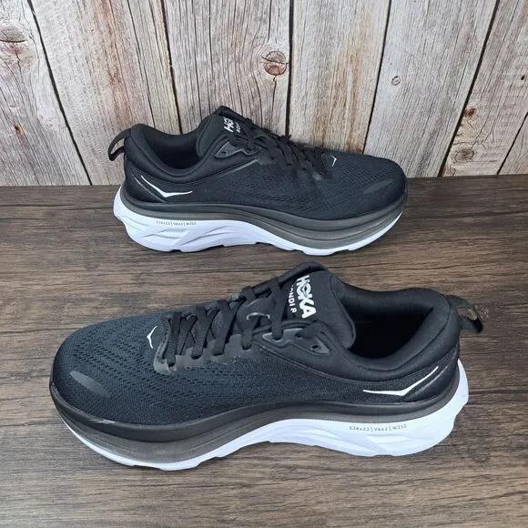 Hoka One One Bondi 8 Running Shoes Women's Sz 9 B Black White (VGC)