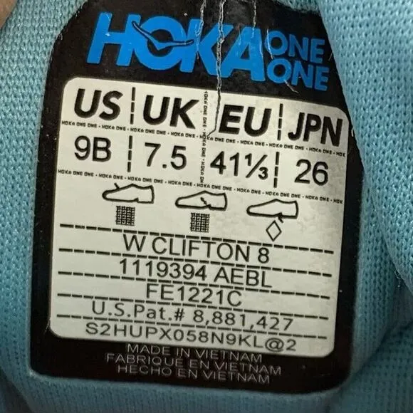 Hoka One One Clifton 8 Running Shoes Womens Size 9 B Aquarelle Eggshell Athletic