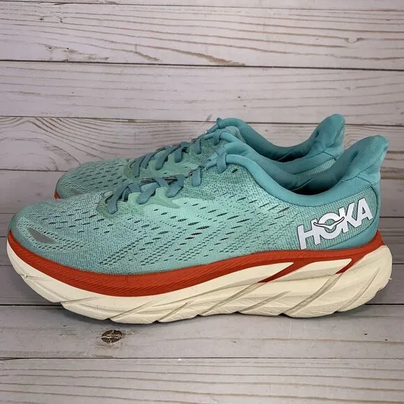 Hoka One One Clifton 8 Running Shoes Womens Size 9 B Aquarelle Eggshell Athletic