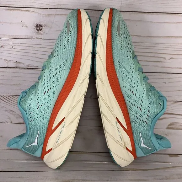 Hoka One One Clifton 8 Running Shoes Womens Size 9 B Aquarelle Eggshell Athletic