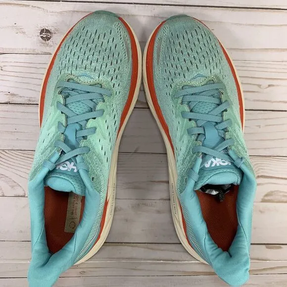Hoka One One Clifton 8 Running Shoes Womens Size 9 B Aquarelle Eggshell Athletic
