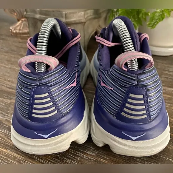 Hoka One One Womens 6 Bondi 6 Marlin Blue/Pink Athletic Running Sneakers Shoes