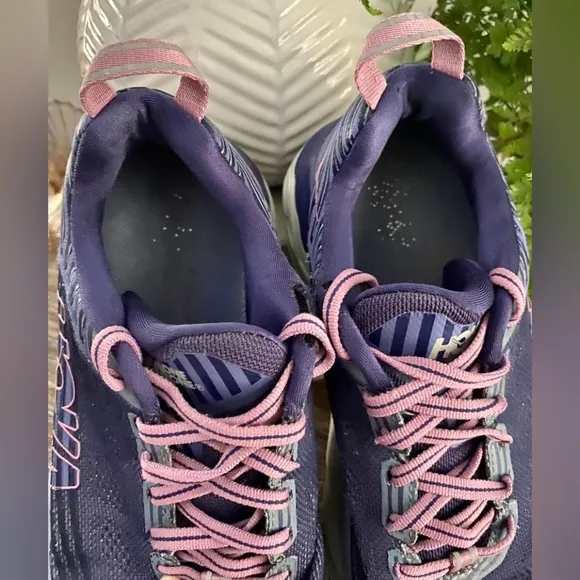 Hoka One One Womens 6 Bondi 6 Marlin Blue/Pink Athletic Running Sneakers Shoes