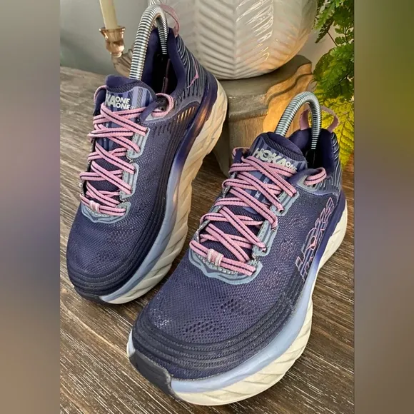 Hoka One One Womens 6 Bondi 6 Marlin Blue/Pink Athletic Running Sneakers Shoes