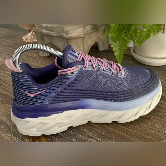Hoka One One Womens 6 Bondi 6 Marlin Blue/Pink Athletic Running Sneakers Shoes
