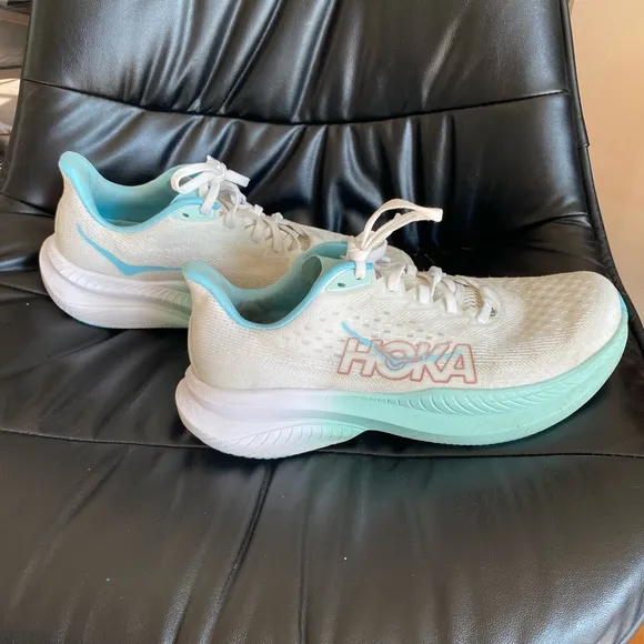 Hoka Women's Mach 8 Running Shoes - White and Teal