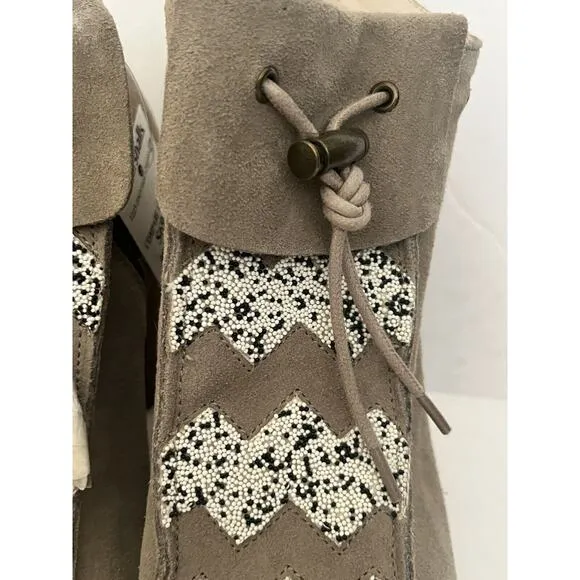 House of Harlow 1960 Beaded Peep Toe Booties Heels Suede •9/ 40• Gladiator NEW