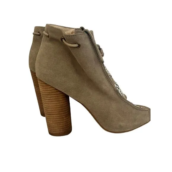 House of Harlow 1960 Beaded Peep Toe Booties Heels Suede •9/ 40• Gladiator NEW