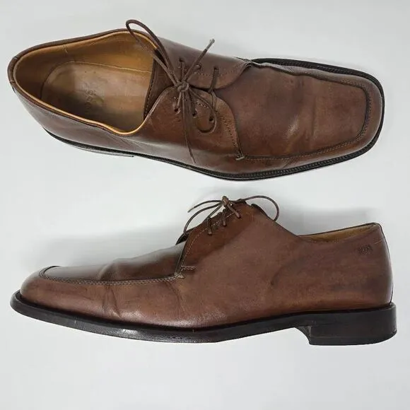 HUGO BOSS ITALY BROWN LEATHER SQUARE APRON TOE DERBY SHOES MENS SIZE 11 US