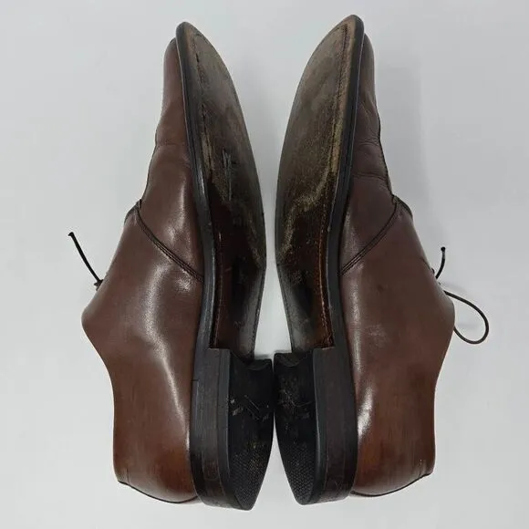 HUGO BOSS ITALY BROWN LEATHER SQUARE APRON TOE DERBY SHOES MENS SIZE 11 US