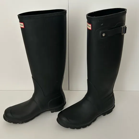 Hunter Original Classic Black Matte Rubber Tall Rain Winter Boots Size 10
