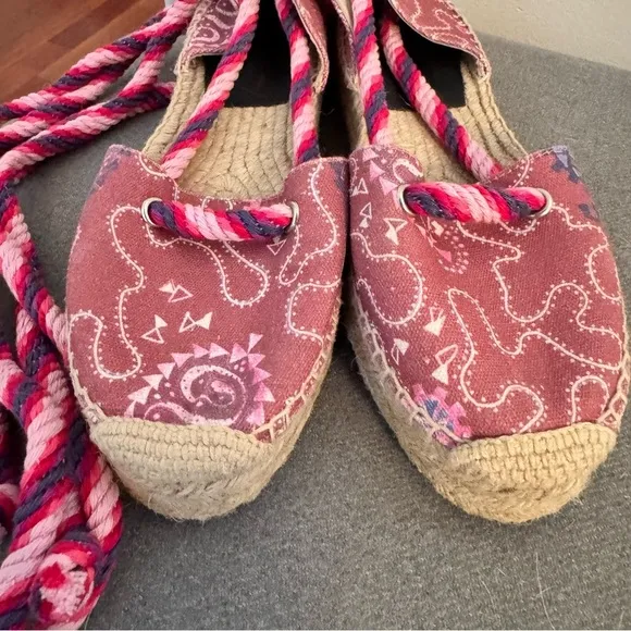 ISABEL MARANT Pattern Lace Up Pink Espadrille Sandals