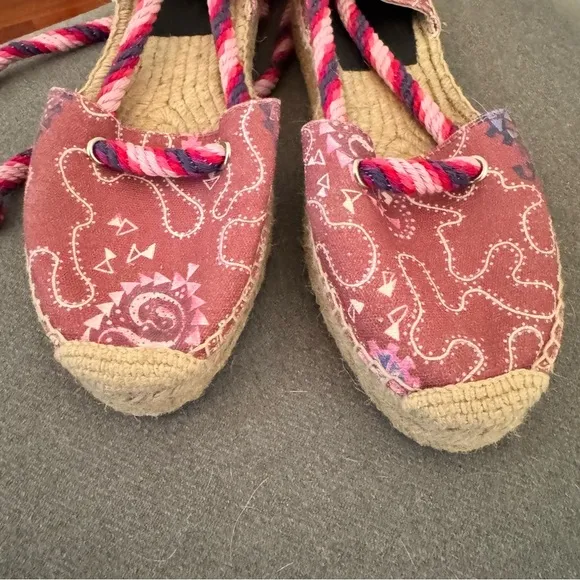 ISABEL MARANT Pattern Lace Up Pink Espadrille Sandals