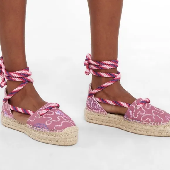 ISABEL MARANT Pattern Lace Up Pink Espadrille Sandals