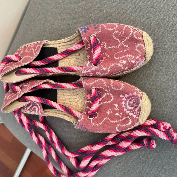 ISABEL MARANT Pattern Lace Up Pink Espadrille Sandals