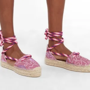 ISABEL MARANT Pattern Lace Up Pink Espadrille Sandals