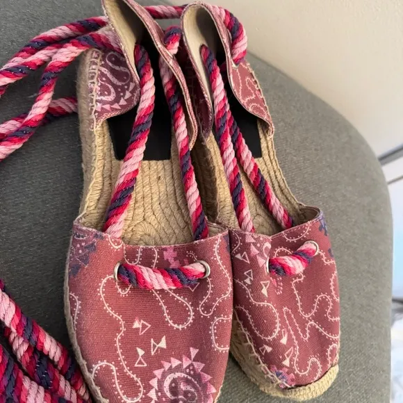 ISABEL MARANT Pattern Lace Up Pink Espadrille Sandals