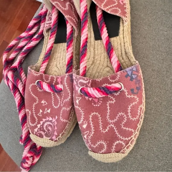 ISABEL MARANT Pattern Lace Up Pink Espadrille Sandals