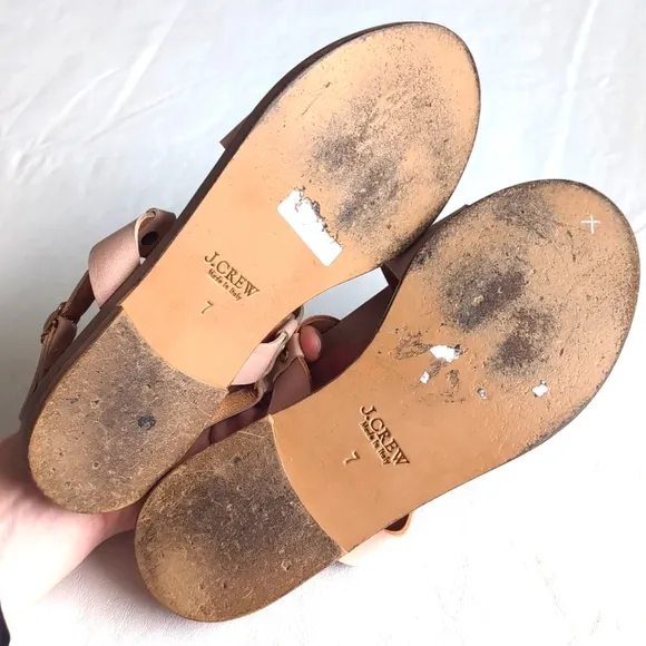 J Crew Dusty Pink Leather Fringe Flat Gladiator-ish Sandals Women's Size 7