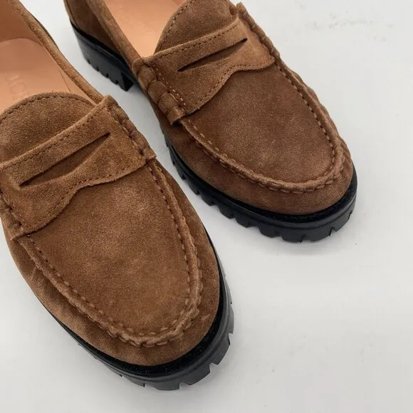 J. Crew Winona Lug Sole Penny Loafers Flats 5.5 Suede Rich Coffee Brown BP306
