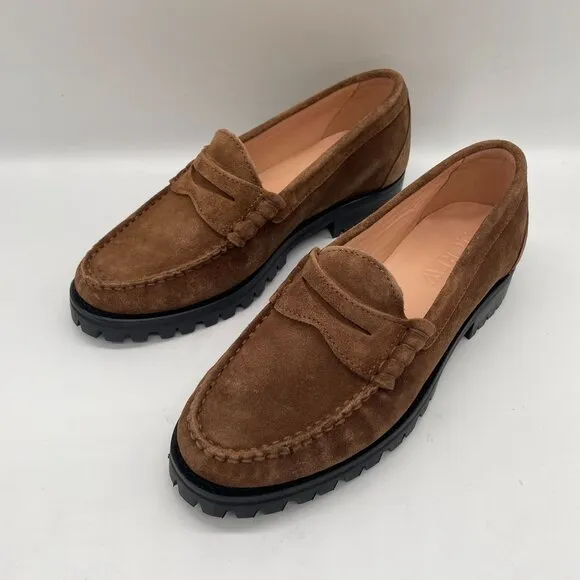 J. Crew Winona Lug Sole Penny Loafers Flats 5.5 Suede Rich Coffee Brown BP306